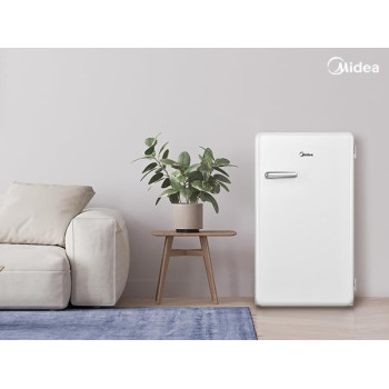 Midea 142L Gross Single Door Retro Style Refrigerator, Compact Size Free Standing, Best For Bedroom, Office And Mini Bar, Freezer Compartment Inside, Quick Cooling And Easy Cleaning, White, MDRD142SLE01, 1 Year Warranty