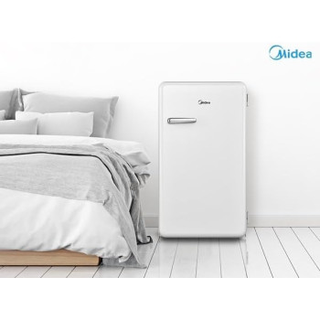 Midea 142L Gross Single Door Retro Style Refrigerator, Compact Size Free Standing, Best For Bedroom, Office And Mini Bar, Freezer Compartment Inside, Quick Cooling And Easy Cleaning, White, MDRD142SLE01, 1 Year Warranty