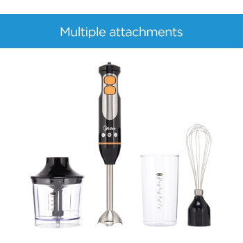 Midea 4 In 1 Hand Blender Chopper And Whisk, Multifunctional Blender With Stainless Steel Blade, 600W Powerful With DC Motor, Low Noise, Variable Speed For Soups, Smoothie, Chopping, Turbo Speed, MJBH6001W, 1 Year Warranty