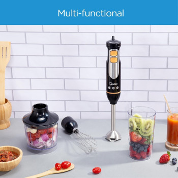 Midea 4 In 1 Hand Blender Chopper And Whisk, Multifunctional Blender With Stainless Steel Blade, 600W Powerful With DC Motor, Low Noise, Variable Speed For Soups, Smoothie, Chopping, Turbo Speed, MJBH6001W, 1 Year Warranty