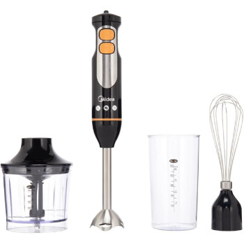 Midea 4 In 1 Hand Blender Chopper And Whisk, Multifunctional Blender With Stainless Steel Blade, 600W Powerful With DC Motor, Low Noise, Variable Speed For Soups, Smoothie, Chopping, Turbo Speed, MJBH6001W, 1 Year Warranty