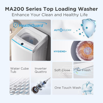 Midea 6Kg Top Loading Washing Machine With Lunar Dial, Auto Clean, Strong Hygiene And Sterilization, One Touch Wash, Inverter Quattro, Soft Close Lid, Deep Clean, Auto Stop And Child Lock, MA200W60W-AE, 1 Year Warranty