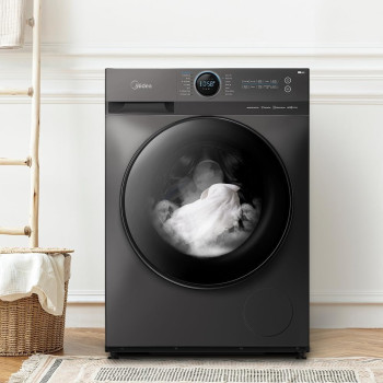 Midea 10KG Front Load Smart Washing Machine With Lunar Dial, 1400 RPM, 14 Programs, Fully Automatic Washer, Digital LED Display, BLDC Inverter, Steam Care, Wifi Connectivity, Titanium, MF200W100WBTGCC, 1 Year Warranty