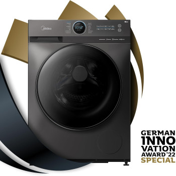 Midea 10KG Front Load Smart Washing Machine With Lunar Dial, 1400 RPM, 14 Programs, Fully Automatic Washer, Digital LED Display, BLDC Inverter, Steam Care, Wifi Connectivity, Titanium, MF200W100WBTGCC, 1 Year Warranty