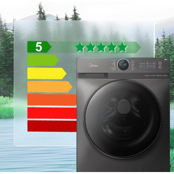 Midea 10KG Front Load Smart Washing Machine With Lunar Dial, 1400 RPM, 14 Programs, Fully Automatic Washer, Digital LED Display, BLDC Inverter, Steam Care, Wifi Connectivity, Titanium, MF200W100WBTGCC, 1 Year Warranty