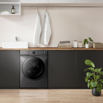 Midea 12KG Front Load Smart Washing Machine With Lunar Dial, 1400 RPM, 14 Programs, Fully Automatic Washer, Digital LED Display, BLDC Inverter, Steam Care, Wi-Fi Connectivity, Titanium, MF200W120WBTGCC, 1 Year Warranty