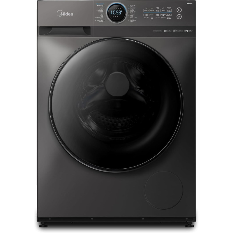 Midea 12KG Front Load Smart Washing Machine With Lunar Dial, 1400 RPM, 14 Programs, Fully Automatic Washer, Digital LED Display, BLDC Inverter, Steam Care, Wi-Fi Connectivity, Titanium, MF200W120WBTGCC, 1 Year Warranty