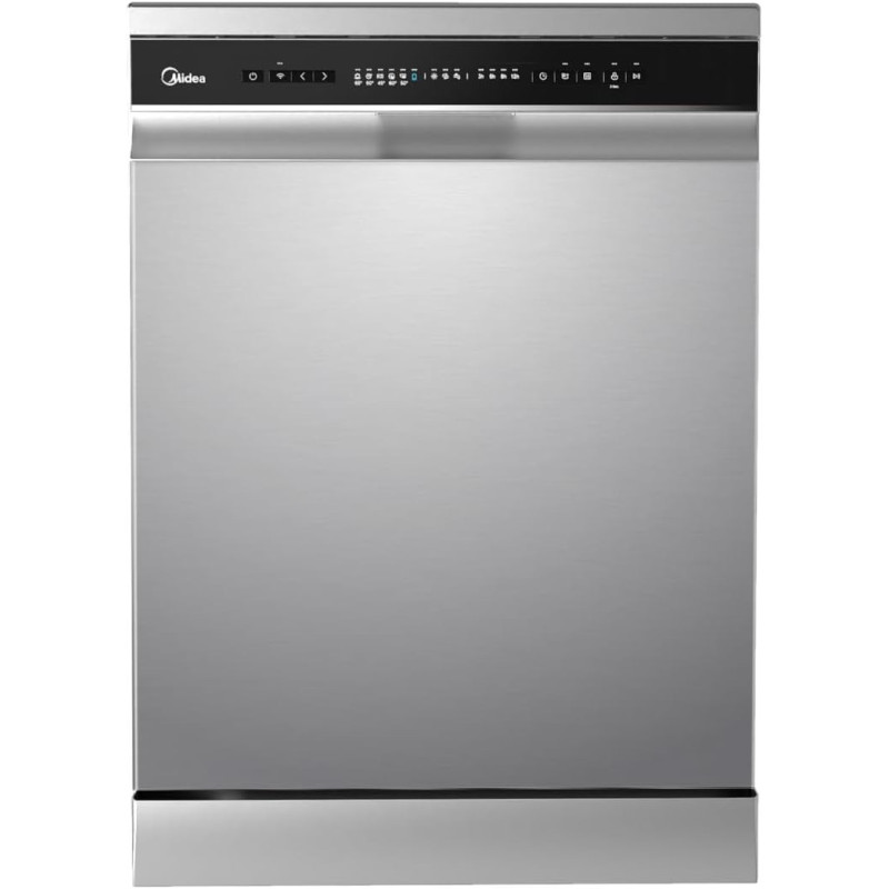 Midea Smart Freestanding Dishwasher, 14 Place Settings, 8 Programs, Wi-Fi, Delay Start And Half Load Function, Silent And High Energy Efficient, Rapid Wash, Child Lock, Self Cleaning Silver, WQP14-W7633CS, 1 Year Warranty