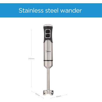 Midea 1000W Hand Blender With DC Motor, Stainless Steel Wander, Multi Functional For Whisking, Chopping, Mashing, Variable Speed For Turbo And Stepless, 1L Chopper Bowl, 600ml Beaker, MJ-BH1001W, 1 Year Warranty