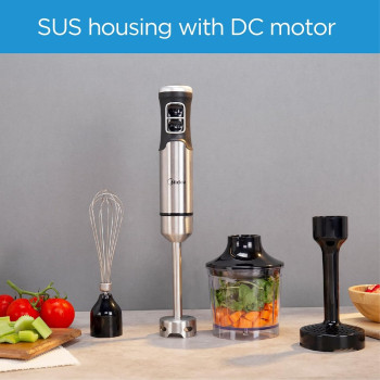 Midea 1000W Hand Blender With DC Motor, Stainless Steel Wander, Multi Functional For Whisking, Chopping, Mashing, Variable Speed For Turbo And Stepless, 1L Chopper Bowl, 600ml Beaker, MJ-BH1001W, 1 Year Warranty