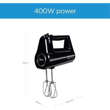 Midea Hand Mixer Electric Whisk 400W With 5 Speeds Plus Turbo Button, Twin Stainless Steel Kneader And Beater For Mixing, Whipping, Whisking, Kneading, Light Weight Egg Beater With Ergonomic Design, HM0293, 1 Year Warranty