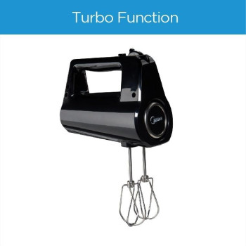 Midea Hand Mixer Electric Whisk 400W With 5 Speeds Plus Turbo Button, Twin Stainless Steel Kneader And Beater For Mixing, Whipping, Whisking, Kneading, Light Weight Egg Beater With Ergonomic Design, HM0293, 1 Year Warranty