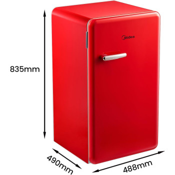 Midea 142L Gross Single Door Retro Style Refrigerator, Compact Size Free Standing, Best For Bedroom, Office And Mini Bar, Freezer Compartment Inside, Quick Cooling And Easy Cleaning, Red, MDRD142SLE32, 1 Year Warranty