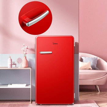 Midea 142L Gross Single Door Retro Style Refrigerator, Compact Size Free Standing, Best For Bedroom, Office And Mini Bar, Freezer Compartment Inside, Quick Cooling And Easy Cleaning, Red, MDRD142SLE32, 1 Year Warranty
