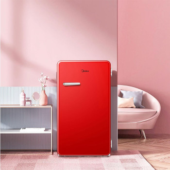 Midea 142L Gross Single Door Retro Style Refrigerator, Compact Size Free Standing, Best For Bedroom, Office And Mini Bar, Freezer Compartment Inside, Quick Cooling And Easy Cleaning, Red, MDRD142SLE32, 1 Year Warranty