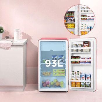 Midea 142L Gross Single Door Retro Style Refrigerator, Compact Size Free Standing, Best For Bedroom, Office And Mini Bar, Freezer Compartment Inside, Quick Cooling And Easy Cleaning, Red, MDRD142SLE32, 1 Year Warranty