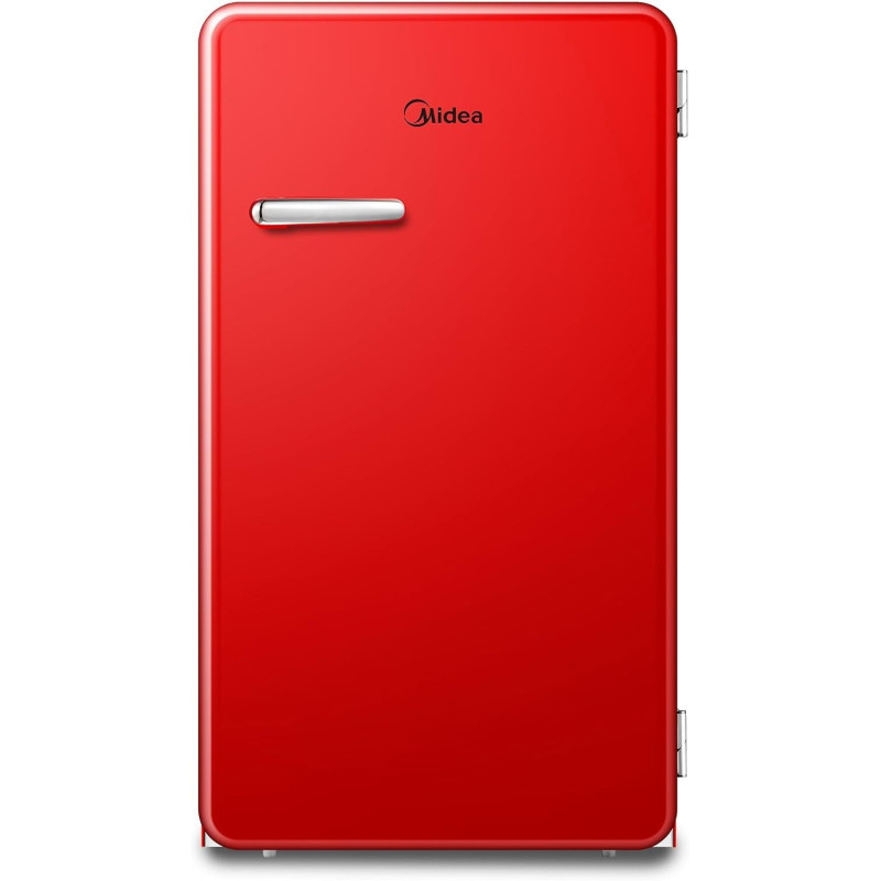Midea 142L Gross Single Door Retro Style Refrigerator, Compact Size Free Standing, Best For Bedroom, Office And Mini Bar, Freezer Compartment Inside, Quick Cooling And Easy Cleaning, Red, MDRD142SLE32, 1 Year Warranty