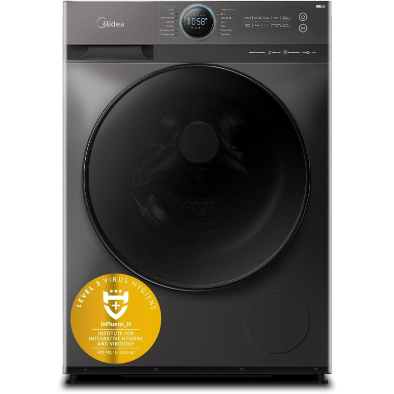 Midea 12/8 KG Smart Washer Dryer With BLDC Inverter Motor, 1400 RPM, Fully Automatic Front Load Washing And Drying Duo Wi-Fi Machine, 16 Programs-Allergy/Steam Care/Auto Clean, Titanium, MF200D120WBT-GCC, 1 Year Warranty
