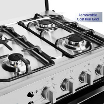 Super General Freestanding Gas-Cooker 4-Burner Full-Safety, Stainless-Steel Cooker, Gas Oven With Rotisserie, Thermostat, Auto-Ignition, Silver, SGC-601-FS, 1 Year Warranty
