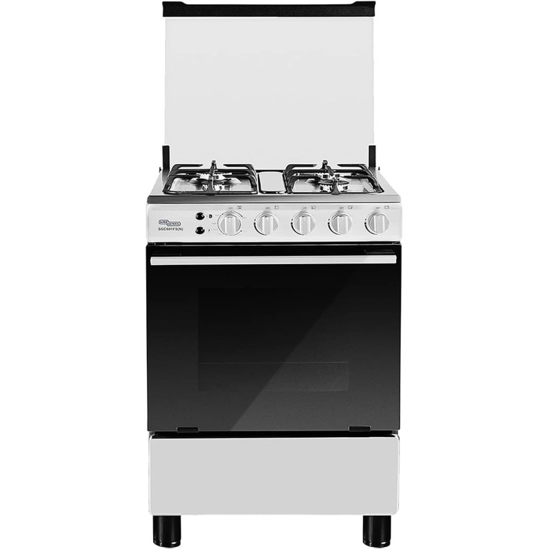 Super General Freestanding Gas-Cooker 4-Burner Full-Safety, Stainless-Steel Cooker, Gas Oven With Rotisserie, Thermostat, Auto-Ignition, Silver, SGC-601-FS, 1 Year Warranty