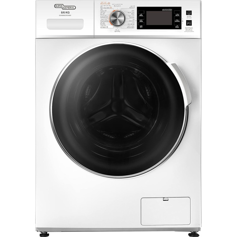 Super General Chrome Door 8Kg/6Kg Washer Dryer, White/Silver, 1 Year Warranty