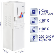 Super General 2 Tap Free Standing Water Dispenser With Cup Holder, White, SGL1891, 1 Year Warranty
