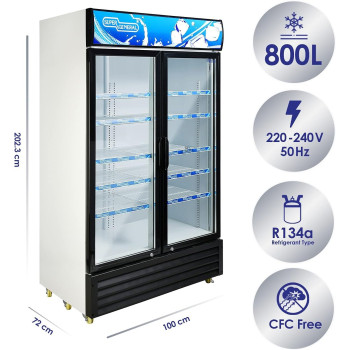 Super General 1000 Liter Gross Double-Door Chiller, Upright Beverage-Showcase, Energy-Saving, Low-Noise, White/Black, SGSC-1018-IF, 1 Year Warranty