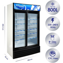 Super General 1000 Litre Gross Double-Door Chiller, Upright Beverage-Showcase, Energy-Saving, Low-Noise, White/Black, SGSC-1017-IS With 00 x 70 x 202.3 cm, 1 Year Warranty