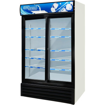 Super General 1000 Litre Gross Double-Door Chiller, Upright Beverage-Showcase, Energy-Saving, Low-Noise, White/Black, SGSC-1017-IS With 00 x 70 x 202.3 cm, 1 Year Warranty