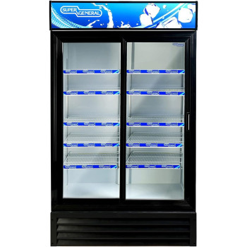 Super General 1000 Litre Gross Double-Door Chiller, Upright Beverage-Showcase, Energy-Saving, Low-Noise, White/Black, SGSC-1017-IS With 00 x 70 x 202.3 cm, 1 Year Warranty