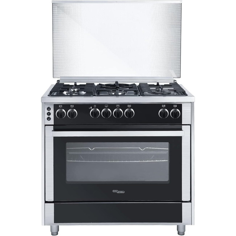 Super General Freestanding Gas-Cooker 5-Burner Full-Safety, Steel Cooker, Gas Oven With Thermostat, Rotisserie, Automatic Ignition, Silver, SGC-916-FSBGOF, 1 Year Warranty