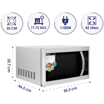 Super General 42 Liter Compact Counter-Top Microwave Oven, 1100W Power, 1400W Grill, Digital Control, Silver/Black, SGMM-945-DGS, 1 Year Warranty