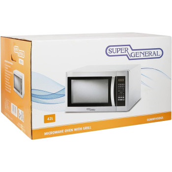 Super General 42 Liter Compact Counter-Top Microwave Oven, 1100W Power, 1400W Grill, Digital Control, Silver/Black, SGMM-945-DGS, 1 Year Warranty