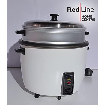 Sharp 700W, 1.8L, 10 Cups, 2-In-1 Non-Stick Rice Cooker And Food Steamer With Keep Warm Function, White, KS-H188G-W3, 1 Year Warranty