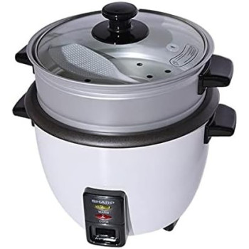 Sharp 700W, 1.8L, 10 Cups, 2-In-1 Non-Stick Rice Cooker And Food Steamer With Keep Warm Function, White, KS-H188G-W3, 1 Year Warranty