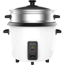 Sharp 700W, 1.8L, 10 Cups, 2-In-1 Non-Stick Rice Cooker And Food Steamer With Keep Warm Function, White, KS-H188G-W3, 1 Year Warranty