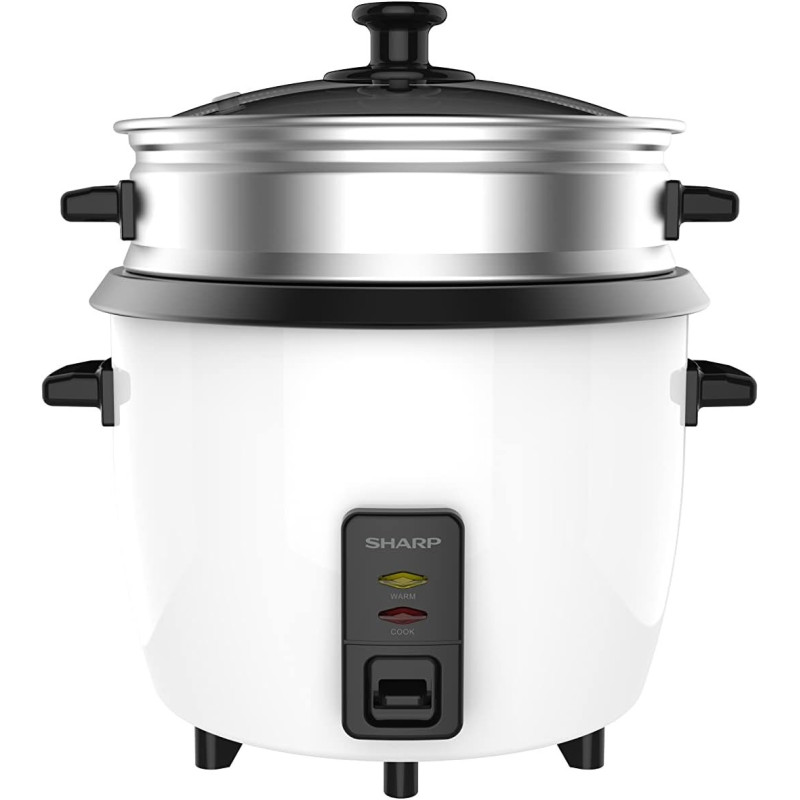 Sharp 700W, 1.8L, 10 Cups, 2-In-1 Non-Stick Rice Cooker And Food Steamer With Keep Warm Function, White, KS-H188G-W3, 1 Year Warranty