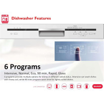 Sharp 12 Place Settings 6 Programs Free Standing Dishwasher, Steel, Silver, QW-MB612-SS3, 1 Year Warranty