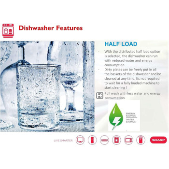 Sharp 6 Programs 12 Place Settings, Free Standing Dishwasher, White, QW-MB612-WH3, 1 Year Warranty