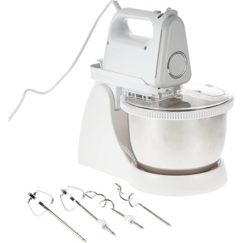 Sharp 250 Watts Turbo Plus 5 Speed Selection Detachable Free Stand Mixer For Quick Cake Mixing With Egg Beater, Dough Hook And Stainless Steel Bowl, White, EM-SP21-W3, 1 Year Warranty