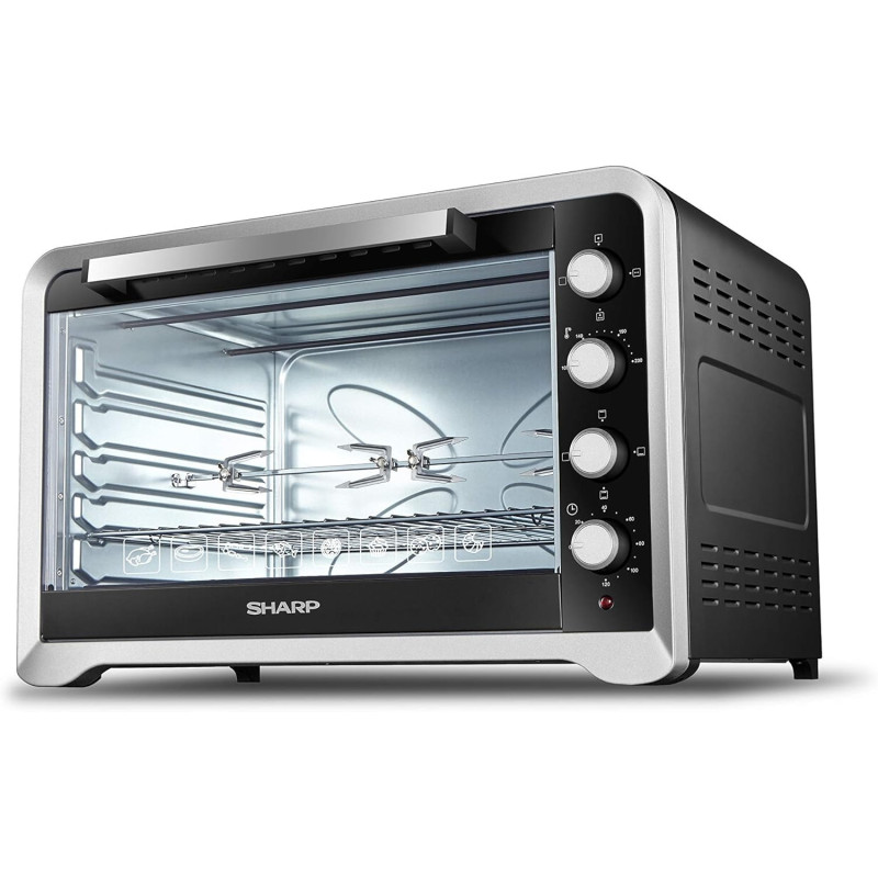 Sharp Large 100L, 2800W Adjustable Temperature 0-230 Degree C And 120 Minutes Timer Four-Level Baking Position Electric Oven With Rotisserie And Convection, Black/Silver, EO-G120K-3, 1 Year Warranty