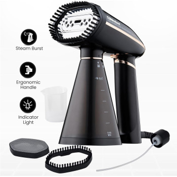 Nobel Steam Iron, Stainless Steel Panel, Detachable Water Tank, Steam Brush, 360 Degree Rotational Swivel Handgrip, Pilot Light, Folded Handle, Led Indicator Lights, Auto-Shut Off, Black, NSI33, 1 Year Warranty