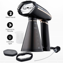 Nobel Steam Iron, Stainless Steel Panel, Detachable Water Tank, Steam Brush, 360 Degree Rotational Swivel Handgrip, Pilot Light, Folded Handle, Led Indicator Lights, Auto-Shut Off, Black, NSI33, 1 Year Warranty