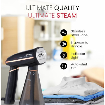 Nobel Steam Iron, Stainless Steel Panel, Detachable Water Tank, Steam Brush, 360 Degree Rotational Swivel Handgrip, Pilot Light, Folded Handle, Led Indicator Lights, Auto-Shut Off, Black, NSI33, 1 Year Warranty