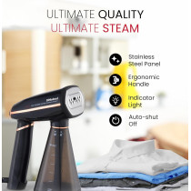 Nobel Steam Iron, Stainless Steel Panel, Detachable Water Tank, Steam Brush, 360 Degree Rotational Swivel Handgrip, Pilot Light, Folded Handle, Led Indicator Lights, Auto-Shut Off, Black, NSI33, 1 Year Warranty