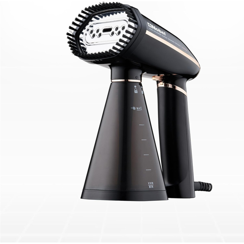 Nobel Steam Iron, Stainless Steel Panel, Detachable Water Tank, Steam Brush, 360 Degree Rotational Swivel Handgrip, Pilot Light, Folded Handle, Led Indicator Lights, Auto-Shut Off, Black, NSI33, 1 Year Warranty
