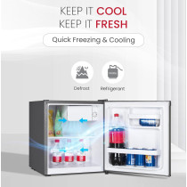 Nobel 65 Liters Gross / 47 Liters Net, Single Door Refrigerator Temperature Control, Inside Light, Removable Gasket, Climate Class T, Shelf, Bottle Rack, Dark Silver, NR65S, 1 Year Warranty