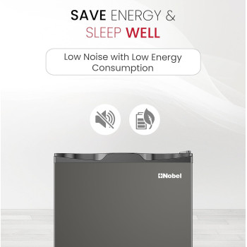 Nobel 65 Liters Gross / 47 Liters Net, Single Door Refrigerator Temperature Control, Inside Light, Removable Gasket, Climate Class T, Shelf, Bottle Rack, Dark Silver, NR65S, 1 Year Warranty