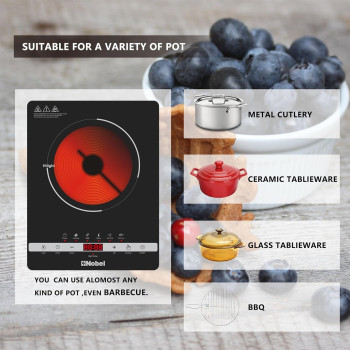 Nobel Infrared Cooker Single 2000W Multi Function Touch Control, Led Digital Red Display Multi-Function Stir-Fry, Hot Pot, Warm, BBQ, Heating, Steam, Black, â€ŽNIC10, 1 Year Warranty