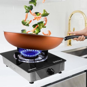 Nobel Single Stove Gas Burner Glass Top Heavy Cast Iron, Black, NGT1002G, 1 Year Warranty